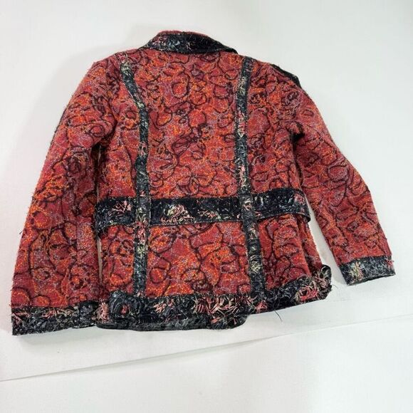 Canvasbacks Jacket Womens Medium Red Textured Belted Long Sleeve Blazer Artsy - Picture 6 of 9